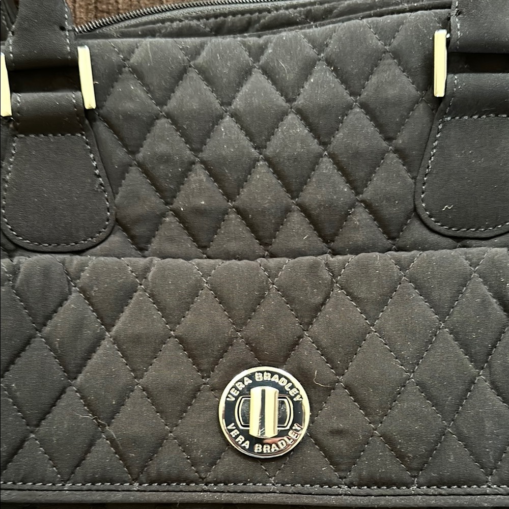 Vera Bradley Quilted Black Handbag Leopard Interior - Picture 2 of 8